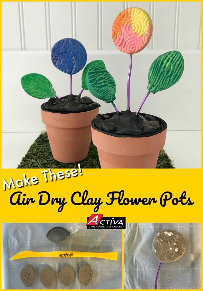 This is the cutest air dry clay craft!  Read this post to learn how to make this air dry clay flower pots craft.  It's a great air dry clay craft for all ages!